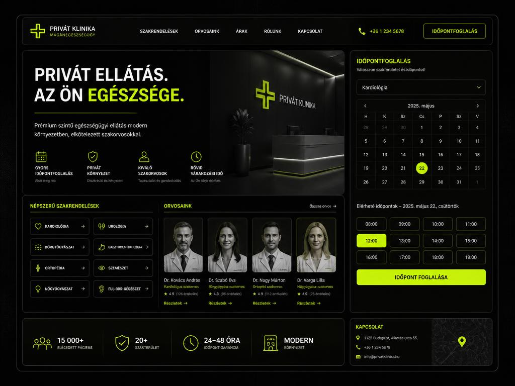 Rezoniva — élő példa — Magánklinika weboldala időpontfoglalással (Egészség minta)